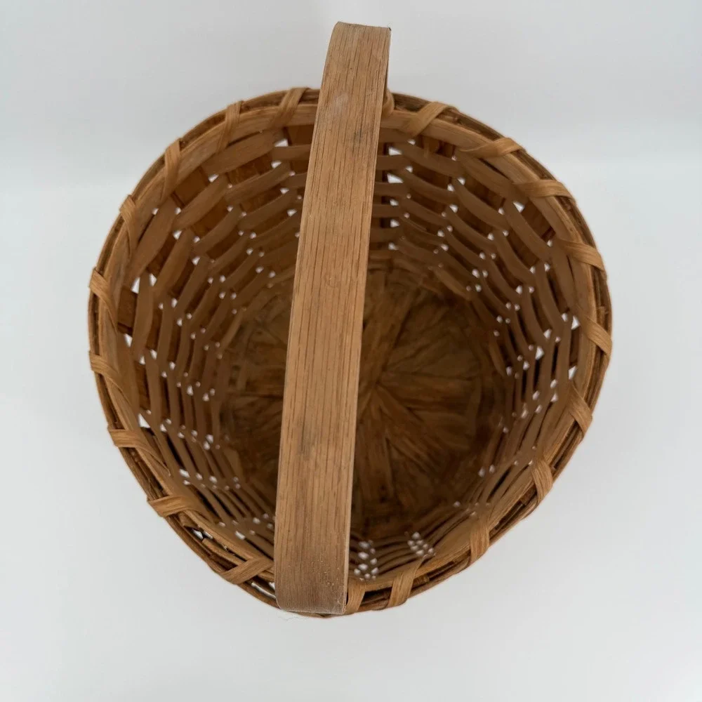 Vintage Handwoven Basket With Handle Rustic Farmhouse Cottage Decor Americana